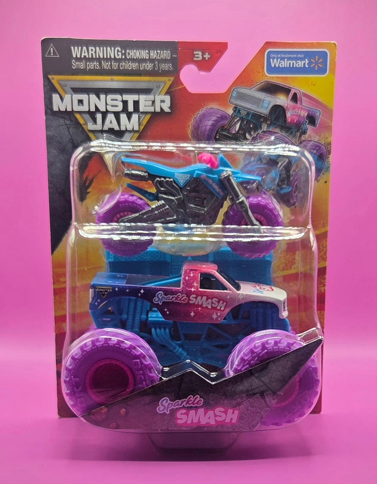 Monster Jam 1:64 Scale 2-Pack Sparkle Smash Monster Truck & Dirt Bike