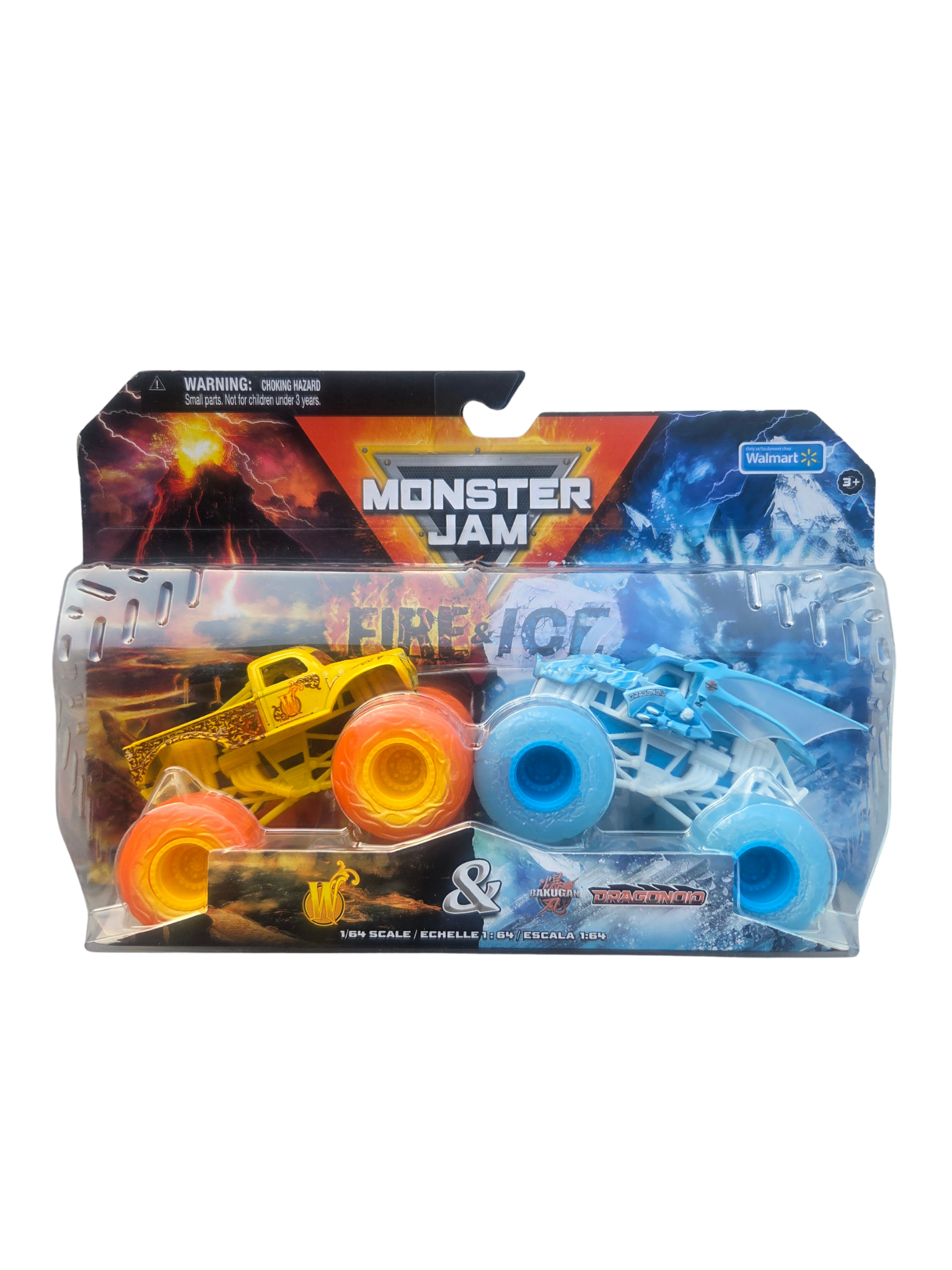 Monster Jam 1:64 2-Pack Fire & Ice Whiplash Vs. Bakugan Dragonoid