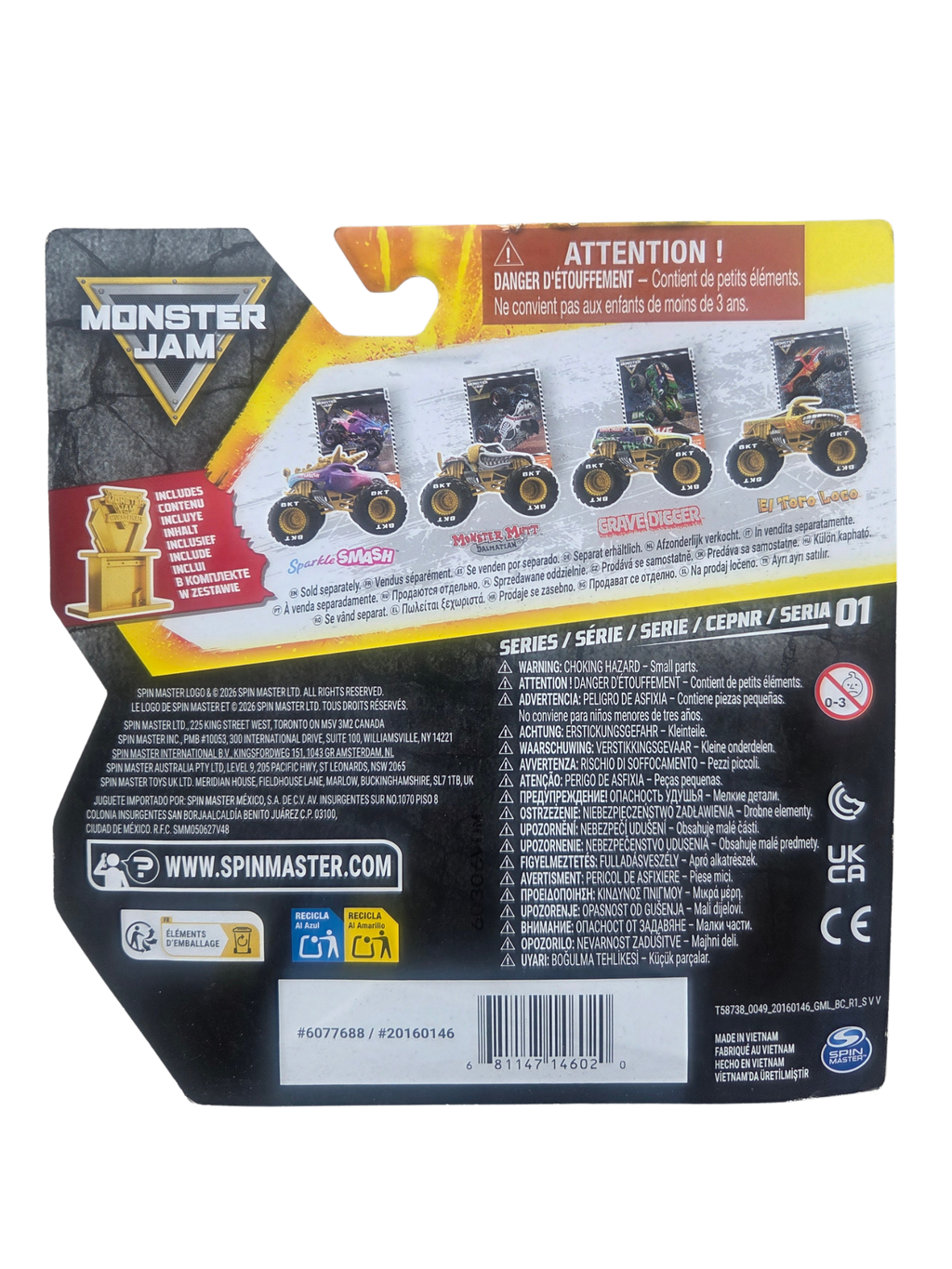 Monster Jam 1:64 Gold Trophy Card Sparkle Smash