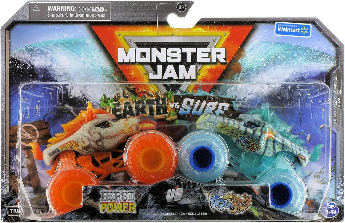 Monster Jam, Earth Vs Surf: Horse Power and Aqua Stallion Die Cast Vehicles, 1:64 Scale