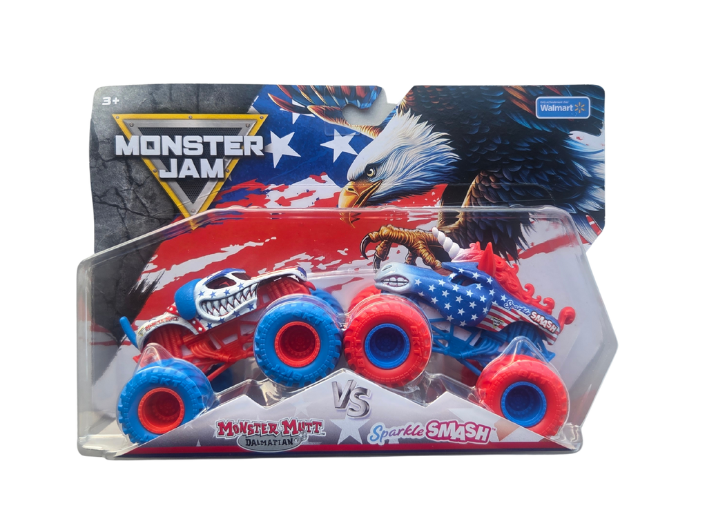 Monster Jam 1:64 2-Pack Series 02 Stars & Stripes Monster Mutt Dalmatian Vs. Sparkle Smash