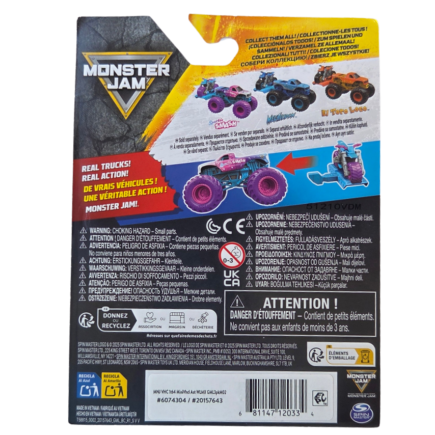 Monster Jam 2-Pack 1:64 Series 2 Freestyle Mania Sparkle Smash Monster Truck & Dirt Bike
