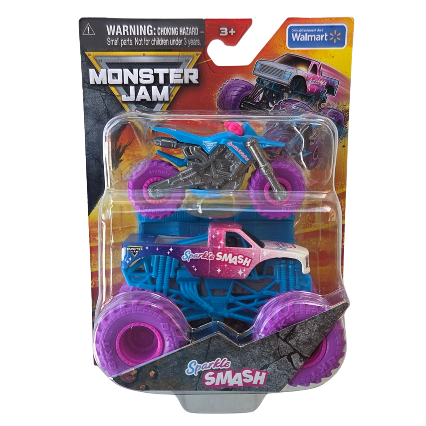 Monster Jam 2-Pack 1:64 Series 2 Freestyle Mania Sparkle Smash Monster Truck & Dirt Bike
