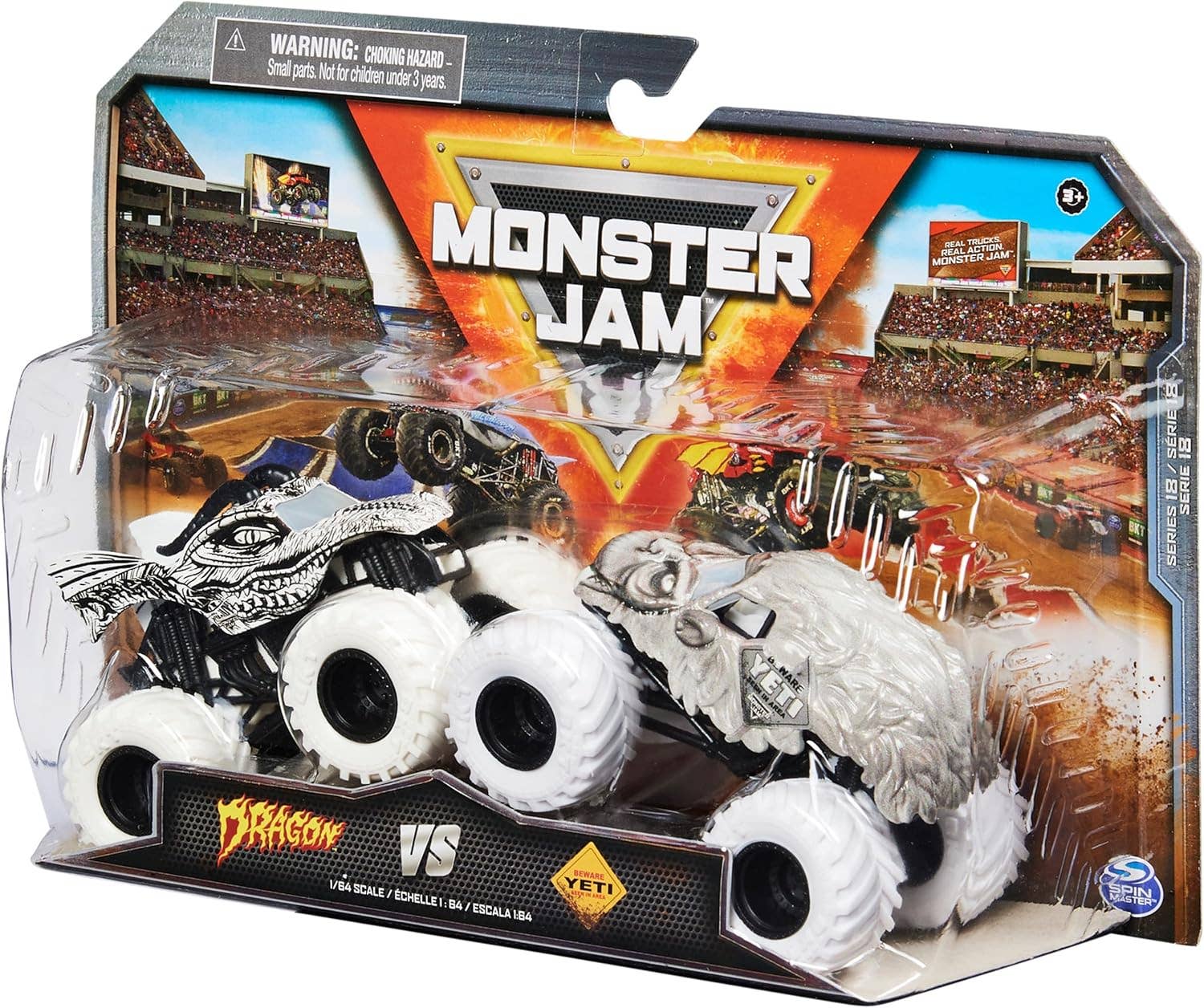 Monster Jam Dragon Vs. Yeti Die-Cast Vehicles, 1:64 Scale
